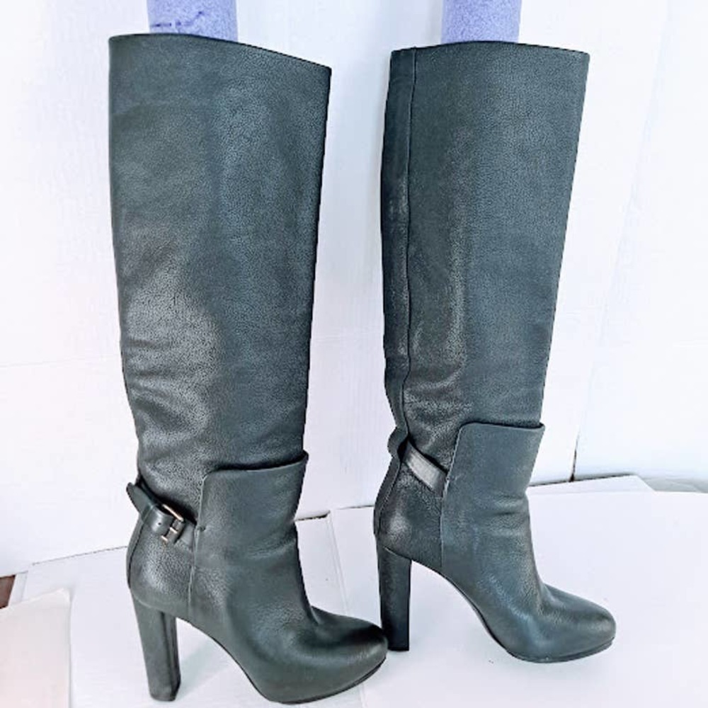 Balenciaga Womens 6 Boots Pebbled Leather Black Tall Knee Buckle Strap - Picture 5 of 16